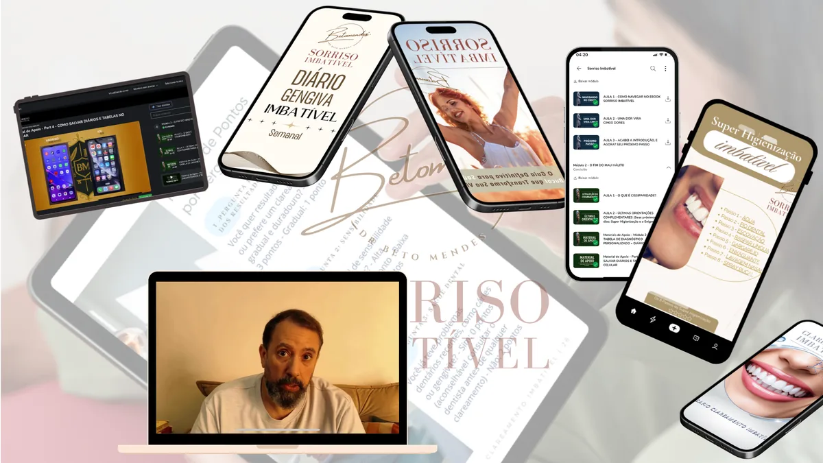 Sorriso Imbatível: área de membros, aulas em vídeo, diários e eBooks — não é apenas um eBook.